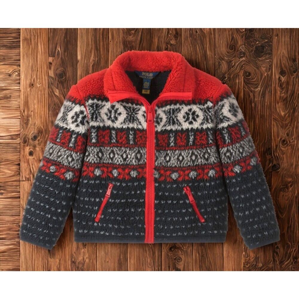 Polo Ralph Lauren Fair Isle Teddy Fleece Jacket Navy Kids Size 3 NWT